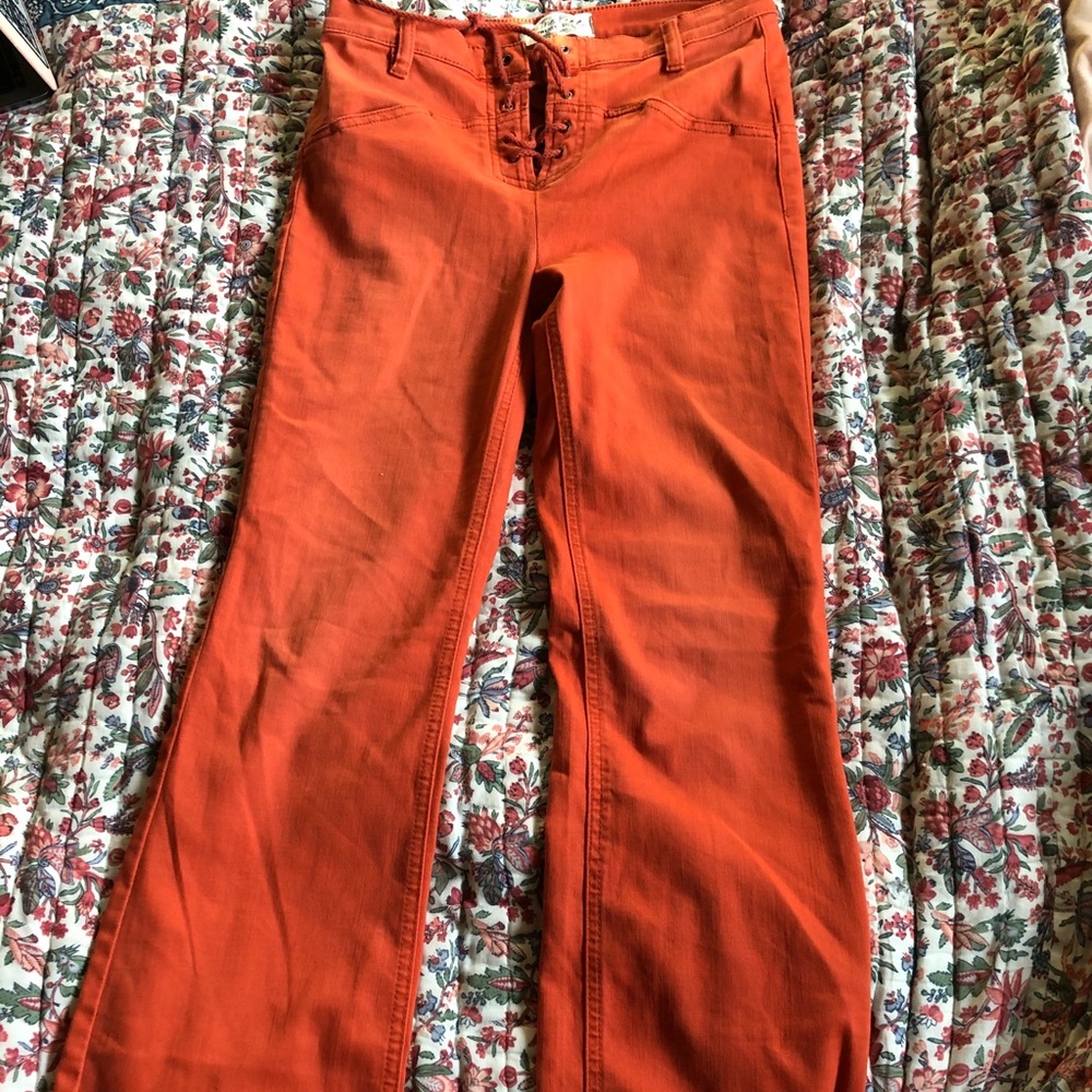 ORANGE BOOTCUT TIE HIGH WAIST PANTS